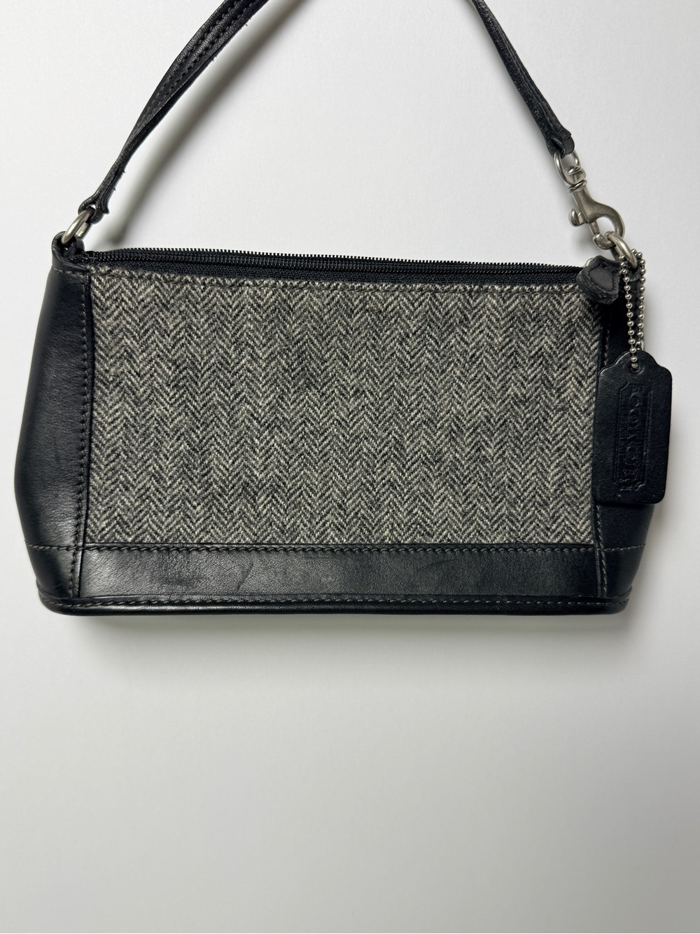Coach Brown Plaid Interior Mini Bag with Black Leather Trim